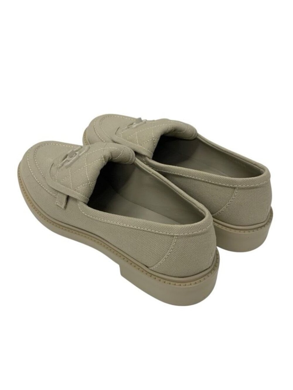 Chanel Loafers Leather Shoes Fabric Beige Coco Mark Turn Lock Flat - Picture 4 of 9